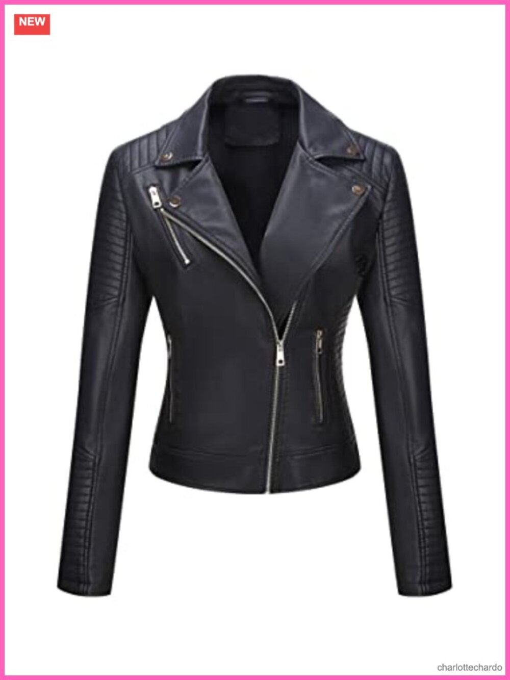 Women's Faux Leather Moto Biker Jacket Lightweight Motorcycle Coat